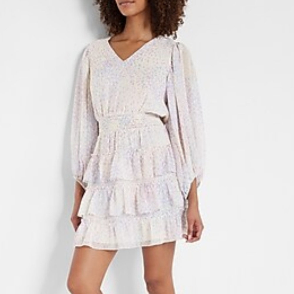 Express ruffle mini dress printed smocked waist